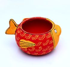 Handmade Washable Terracotta Modern Fish Diya Tealight T-Light Holder - Red